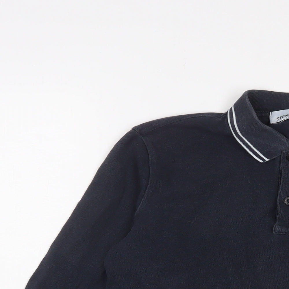 Stone Island Boys Blue Cotton Basic Polo Size 12 Years Collared Button - Logo, Embroidered