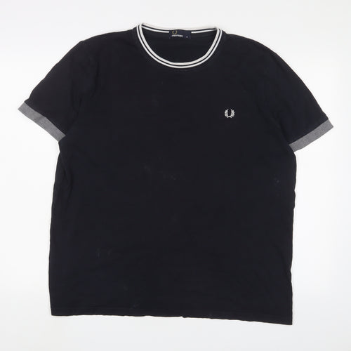 Fred Perry Mens Blue Cotton T-Shirt Size XL Crew Neck - Logo, Embroidered