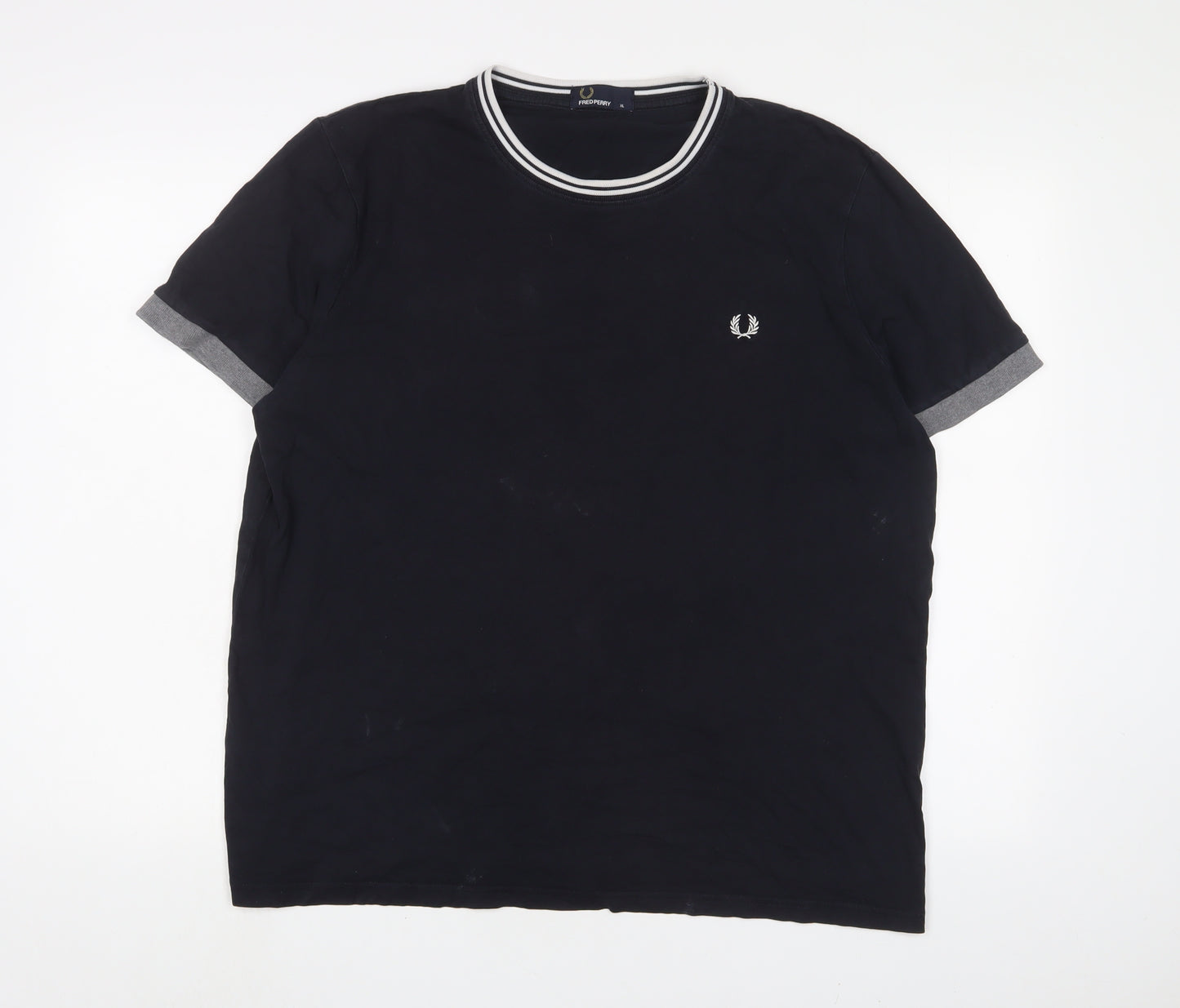 Fred Perry Mens Blue Cotton T-Shirt Size XL Crew Neck - Logo, Embroidered