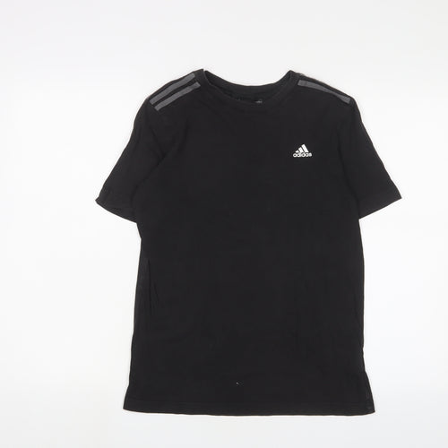 adidas Boys Black Cotton Basic T-Shirt Size 13-14 Years Crew Neck Pullover - Logo