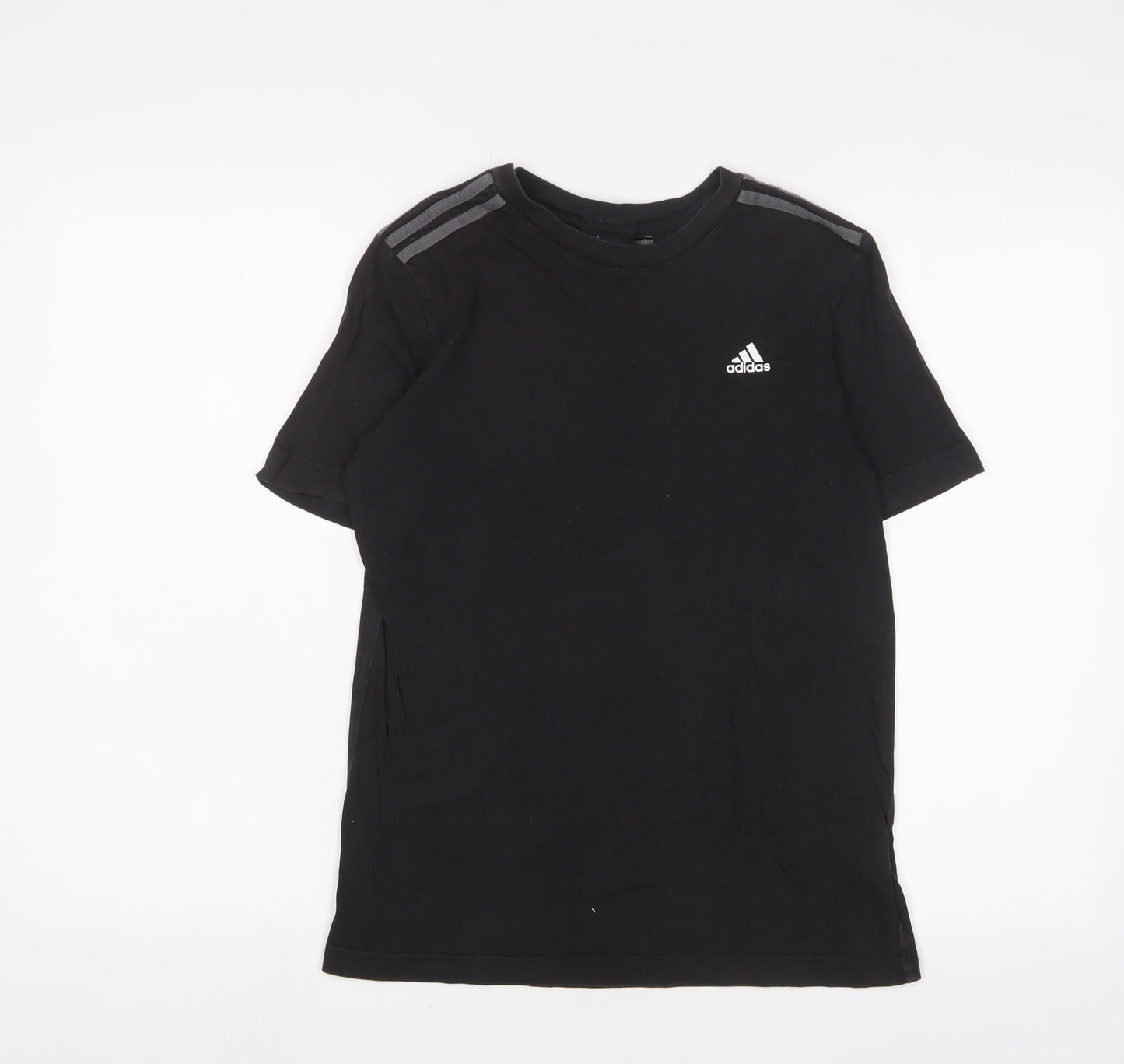 adidas Boys Black Cotton Basic T-Shirt Size 13-14 Years Crew Neck Pullover - Logo