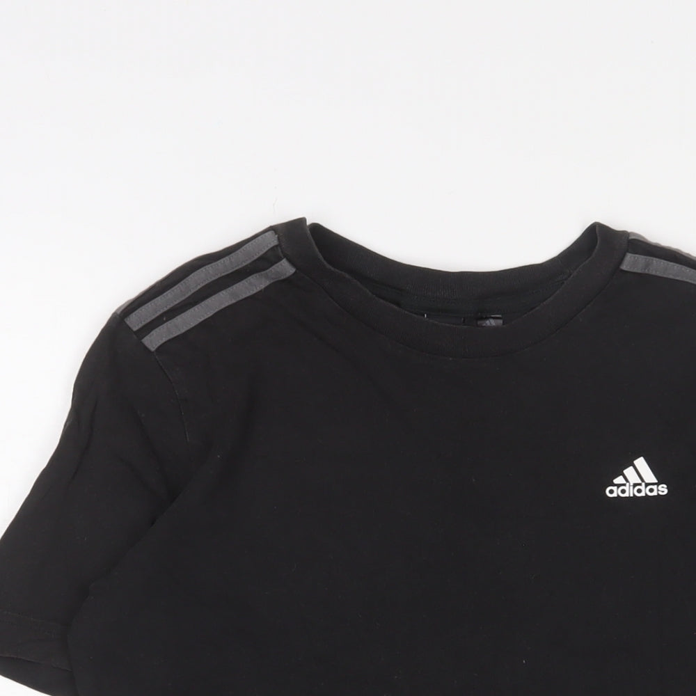 adidas Boys Black Cotton Basic T-Shirt Size 13-14 Years Crew Neck Pullover - Logo