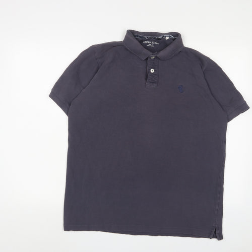 Capsule Mens Grey Cotton Polo Size L Collared Button - Logo, Embroidered