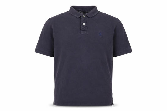 Front view of Capsule men’s grey cotton polo, size L, collared button - logo, embroidered