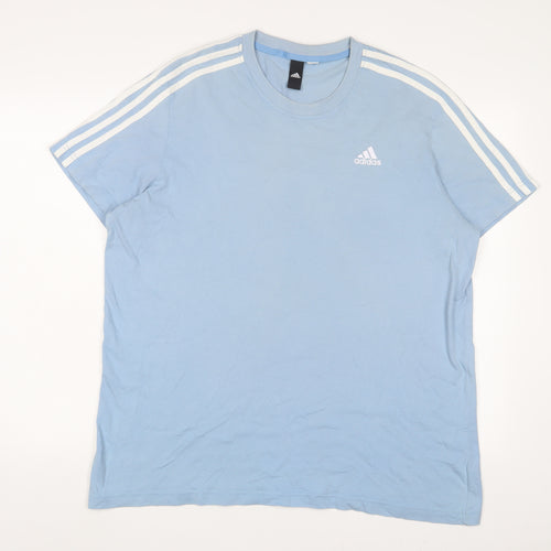 adidas Mens Blue Cotton T-Shirt Size L Crew Neck - Logo