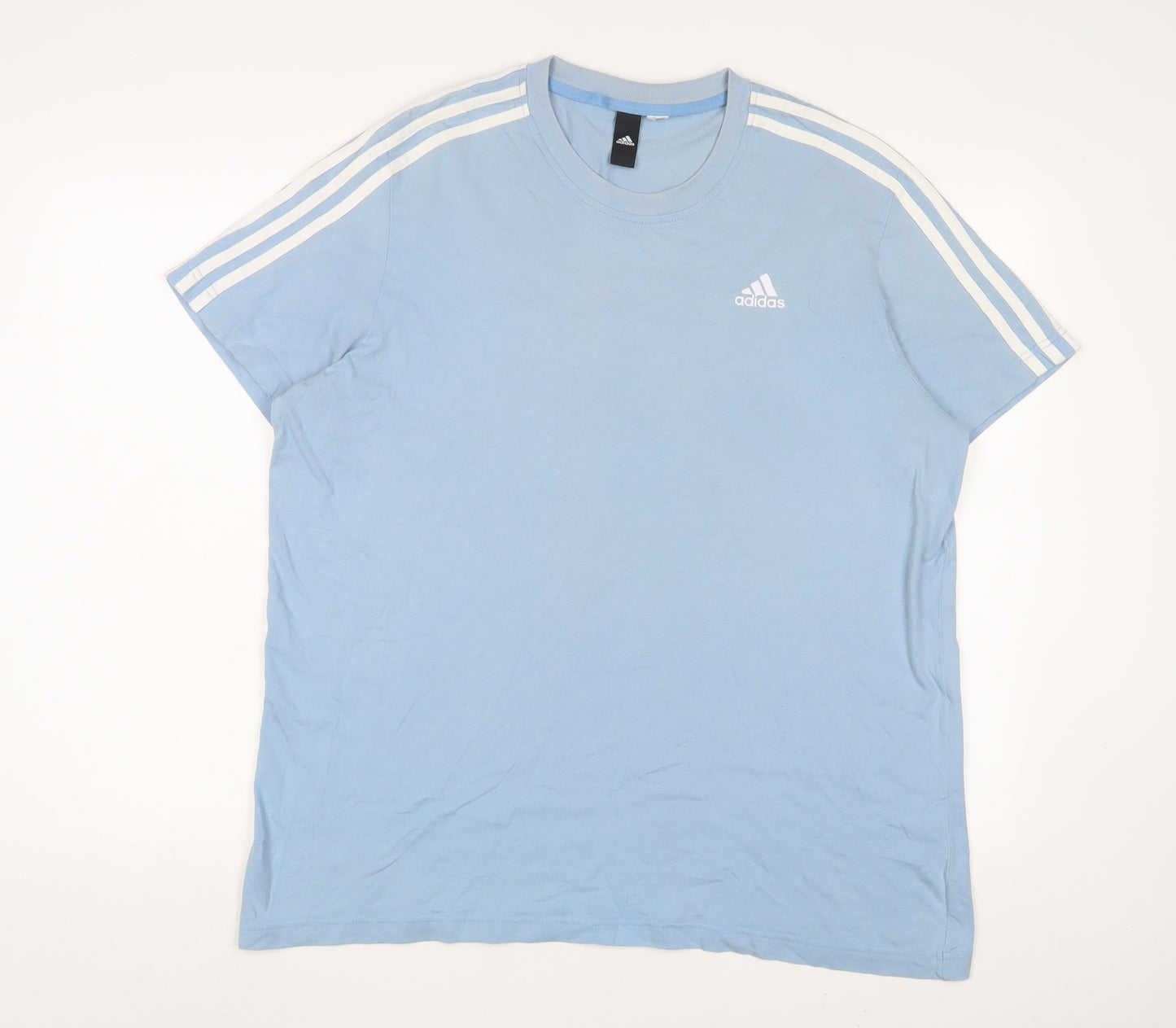 adidas Mens Blue Cotton T-Shirt Size L Crew Neck - Logo