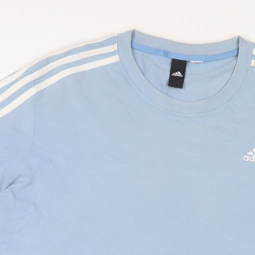 adidas Mens Blue Cotton T-Shirt Size L Crew Neck - Logo