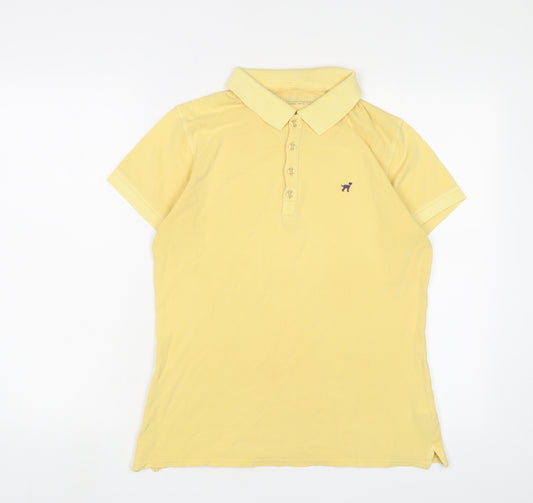 Joules Womens Yellow Cotton Basic Polo Size 14 Collared - Logo, Embroidered