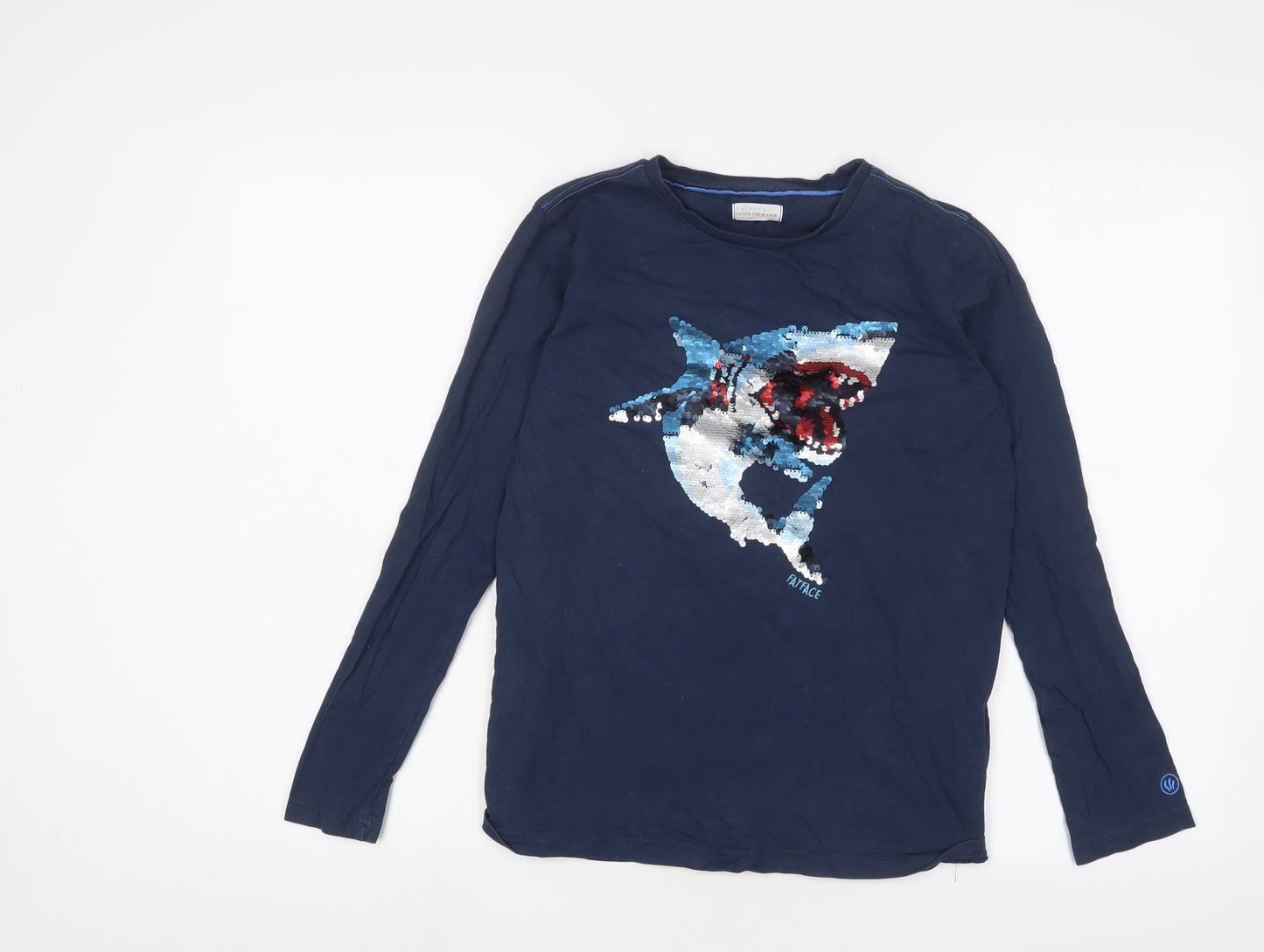 Fat Face Girls Blue Cotton Basic T-Shirt Size 12-13 Years Crew Neck Pullover - Sequins