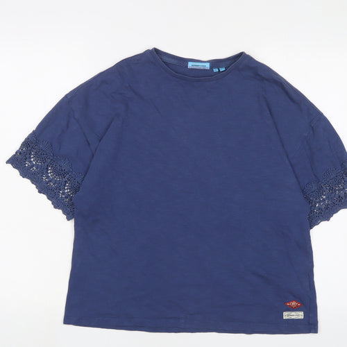 Superdry Womens Blue Cotton Basic T-Shirt Size 12 Crew Neck - Embroidered