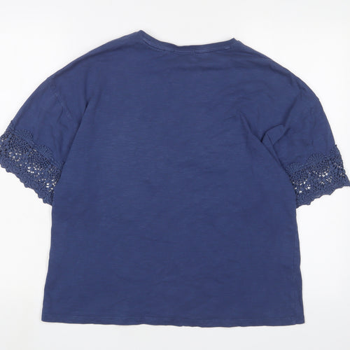 Superdry Womens Blue Cotton Basic T-Shirt Size 12 Crew Neck - Embroidered