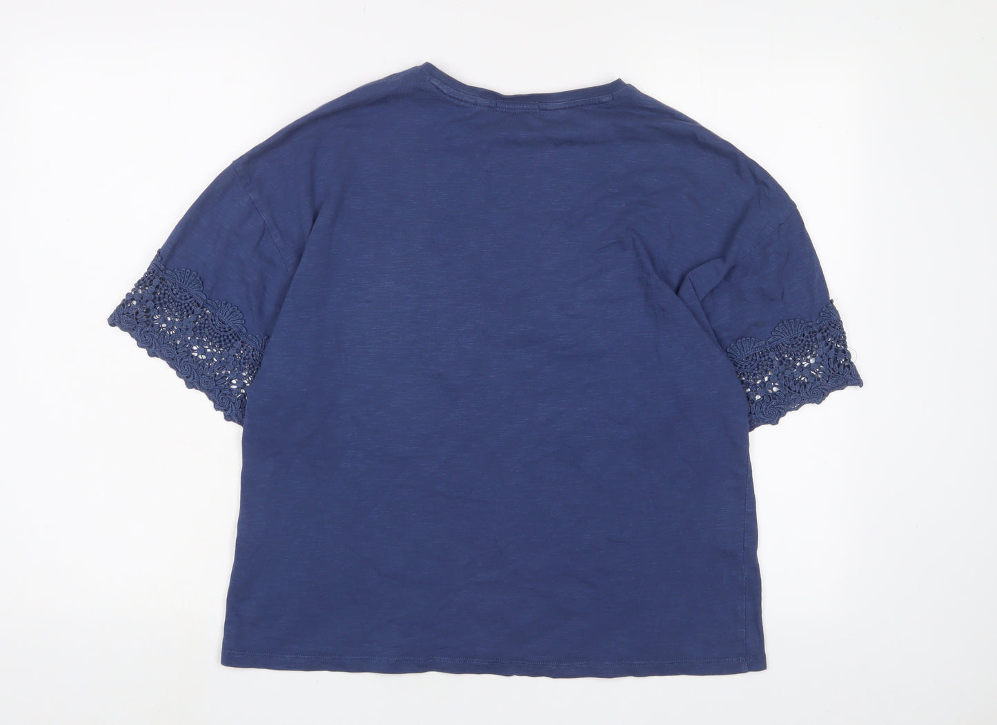 Superdry Womens Blue Cotton Basic T-Shirt Size 12 Crew Neck - Embroidered