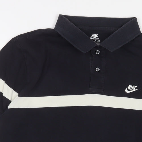 Nike Mens Black Cotton Polo Size XL Collared Button - Logo, Embroidered