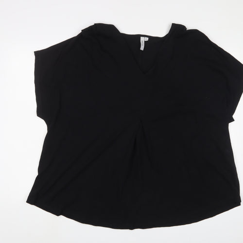 CISO Womens Black Cotton Basic T-Shirt Size 2XL V-Neck