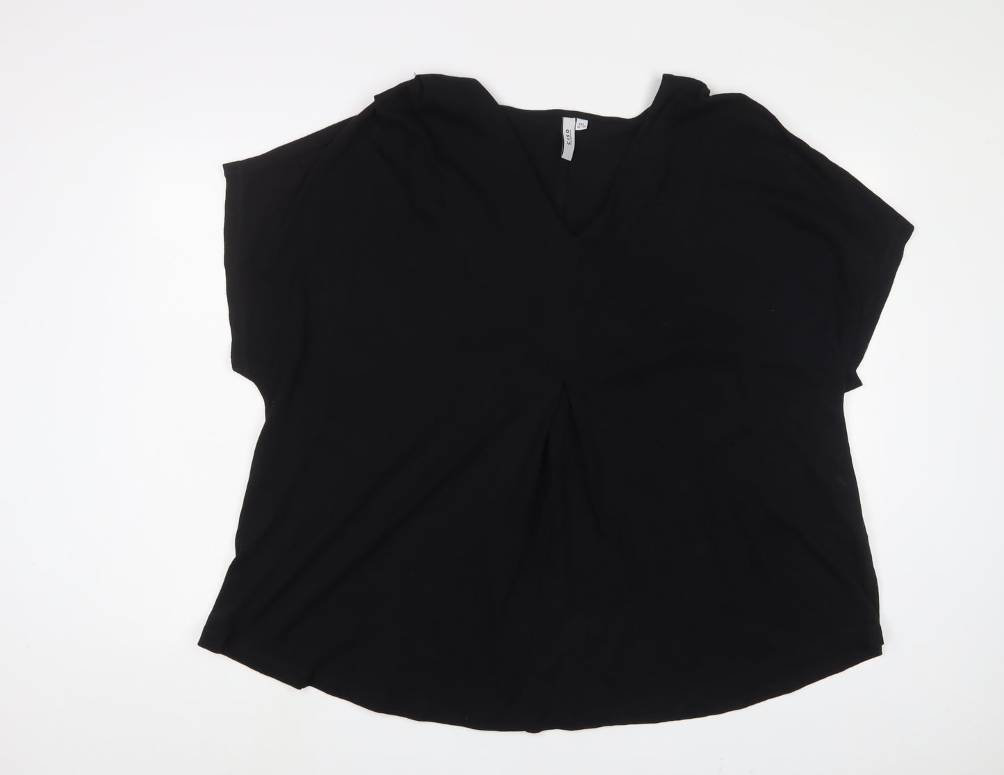 CISO Womens Black Cotton Basic T-Shirt Size 2XL V-Neck