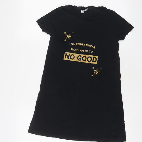Harry Potter Girls Black Cotton T-Shirt Dress Size 11-12 Years Crew Neck Pullover