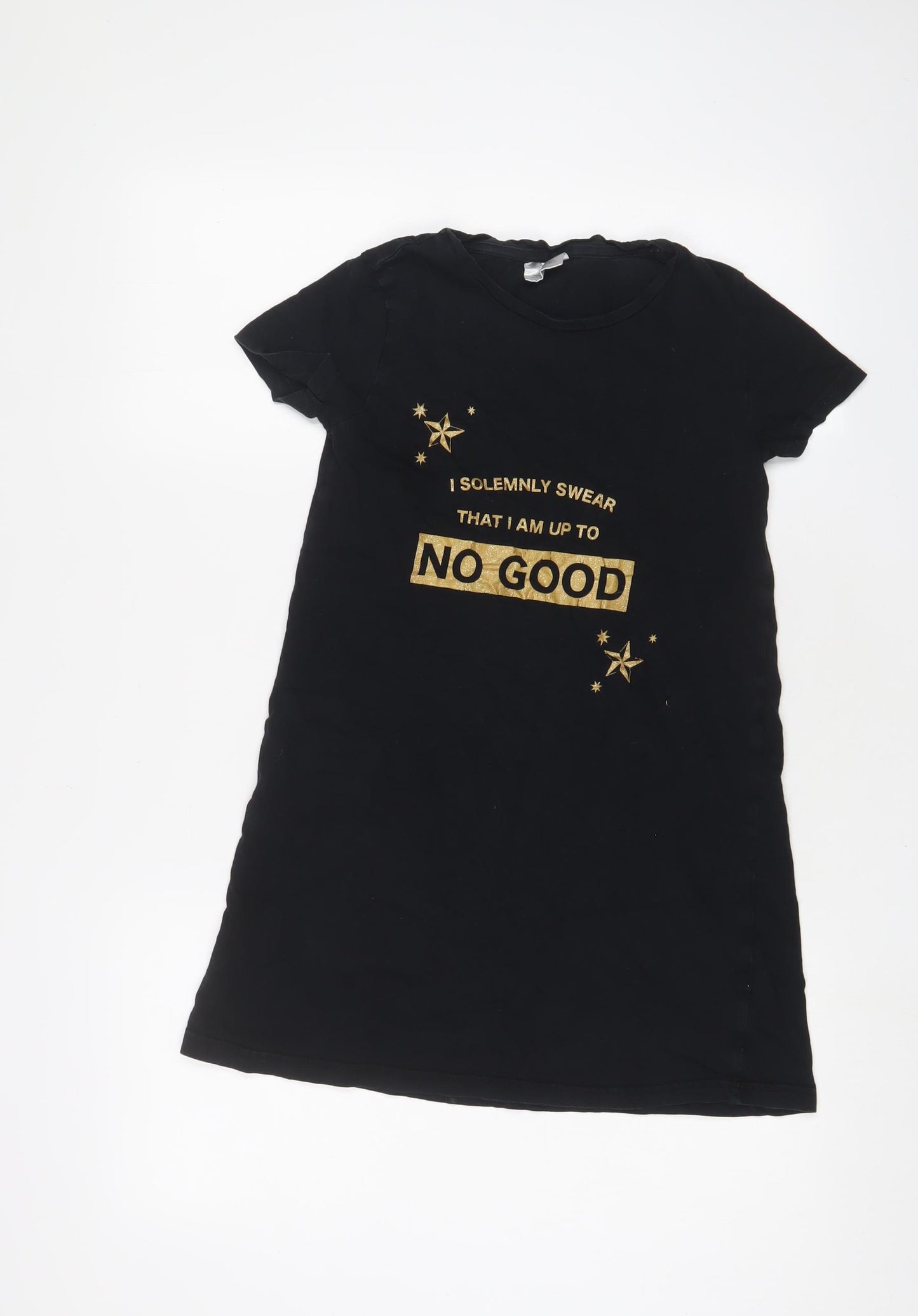 Harry Potter Girls Black Cotton T-Shirt Dress Size 11-12 Years Crew Neck Pullover