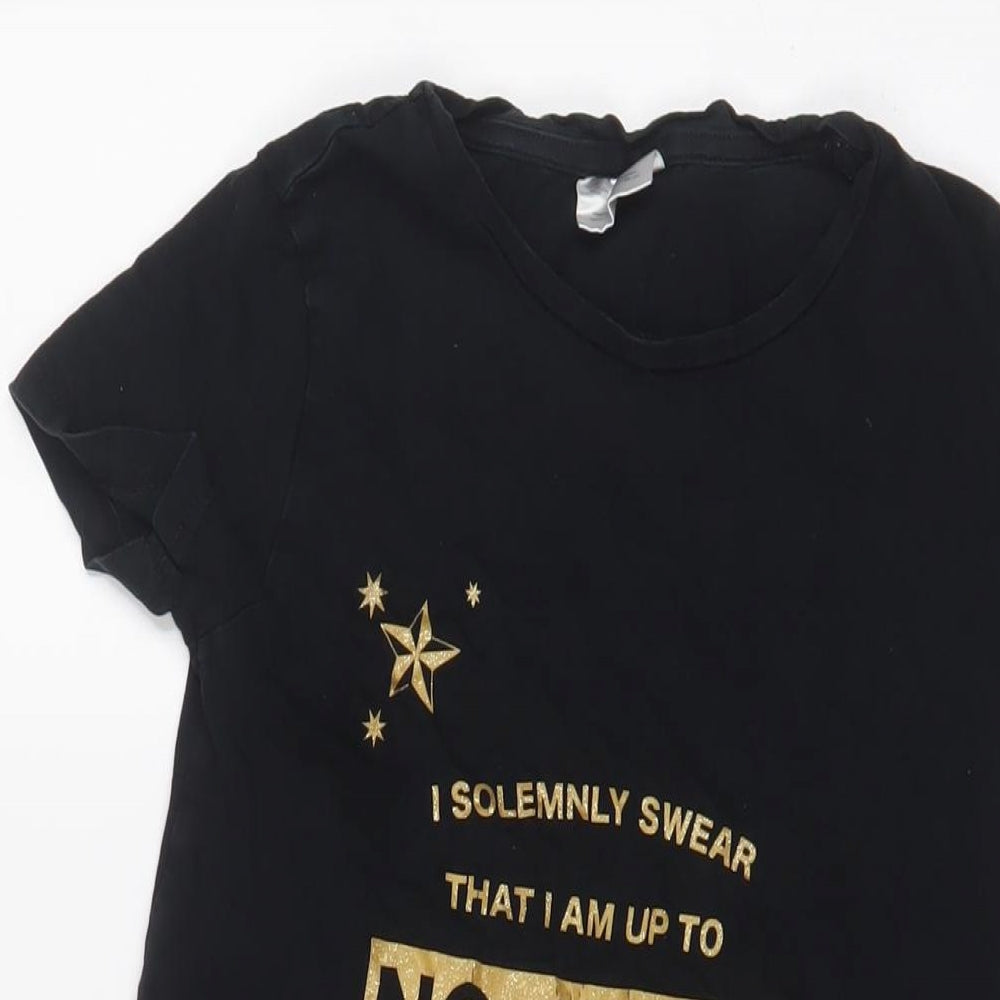 Harry Potter Girls Black Cotton T-Shirt Dress Size 11-12 Years Crew Neck Pullover