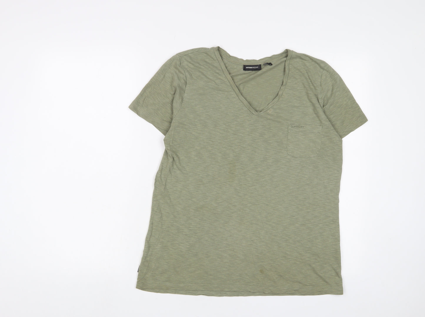 Superdry Womens Green Lyocell Basic T-Shirt Size S V-Neck