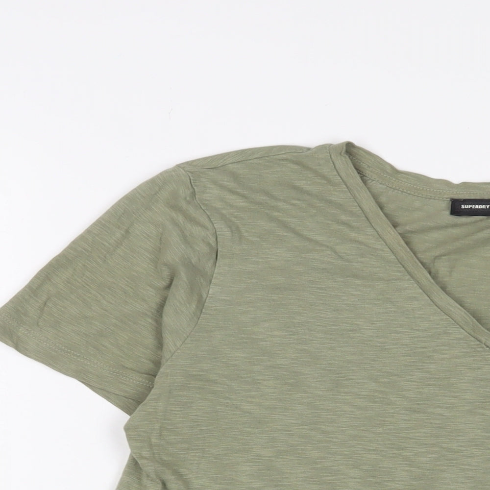 Superdry Womens Green Lyocell Basic T-Shirt Size S V-Neck