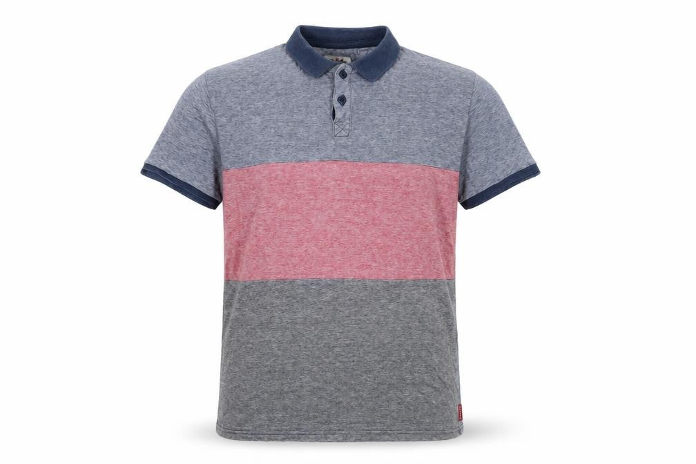 Front view of Soviet men’s multicoloured striped cotton polo, size S, collared button - logo, embroidered