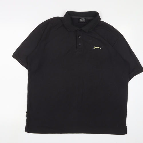 Slazenger Mens Black Cotton Polo Size XL Collared Button - Logo, Embroidered