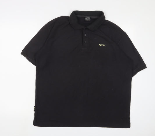 Slazenger Mens Black Cotton Polo Size XL Collared Button - Logo, Embroidered