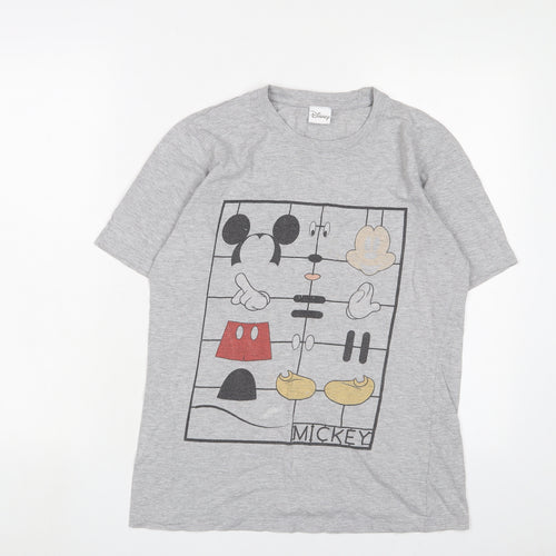 Disney Mens Grey Cotton T-Shirt Size S Crew Neck - Mickey Mouse