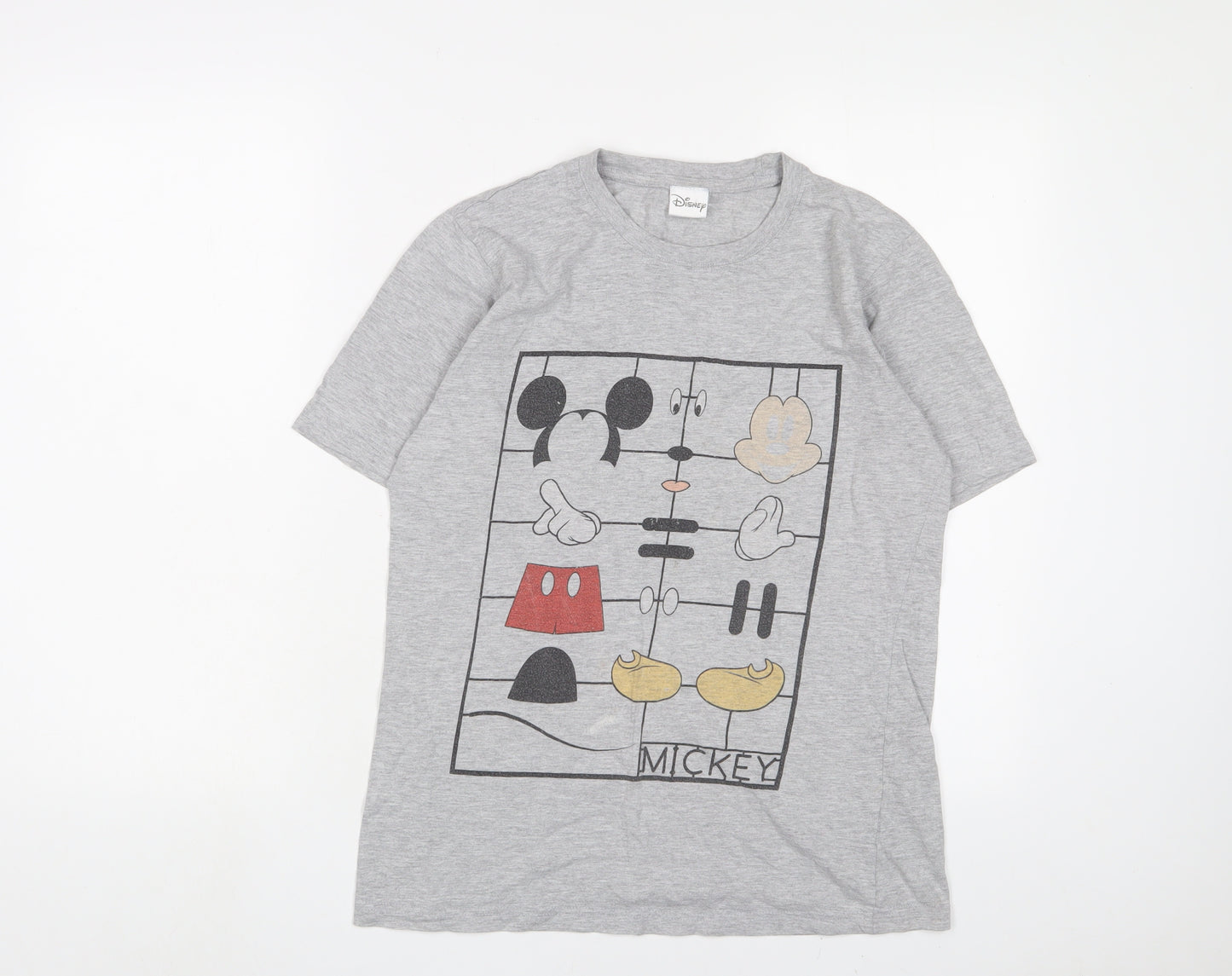 Disney Mens Grey Cotton T-Shirt Size S Crew Neck - Mickey Mouse