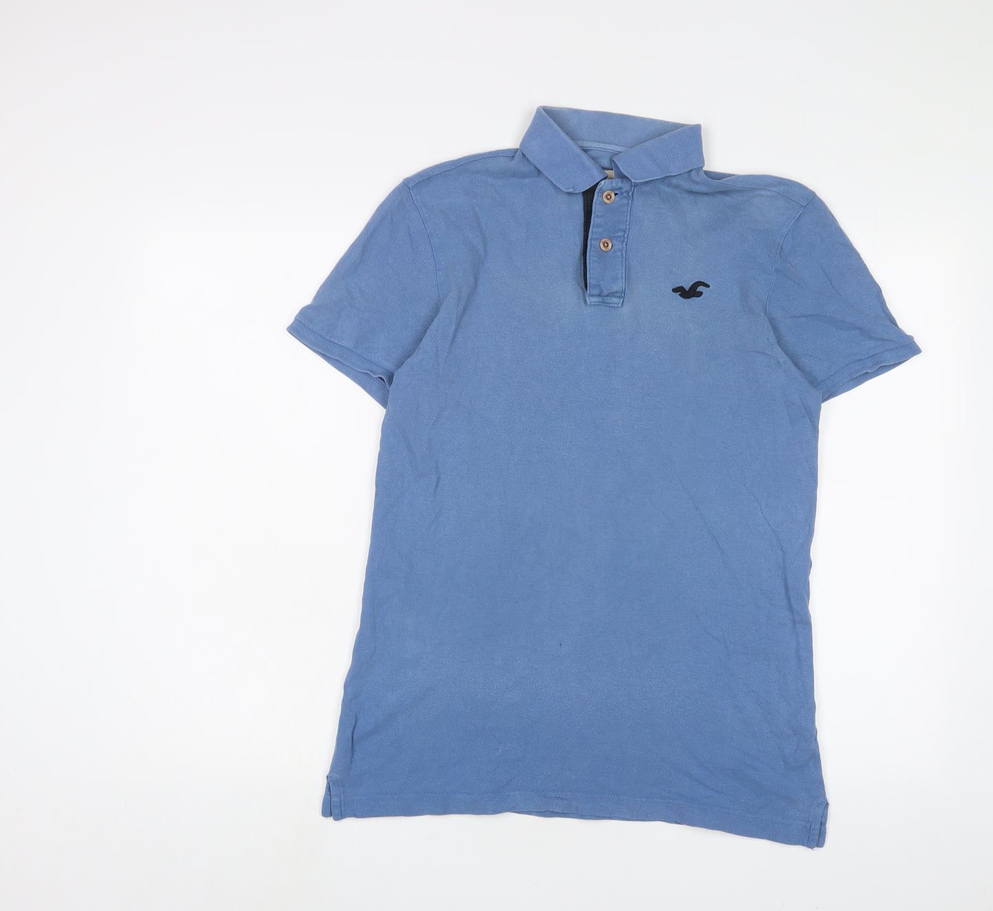 Hollister Mens Blue Cotton Polo Size S Collared Button - Logo, Embroidered