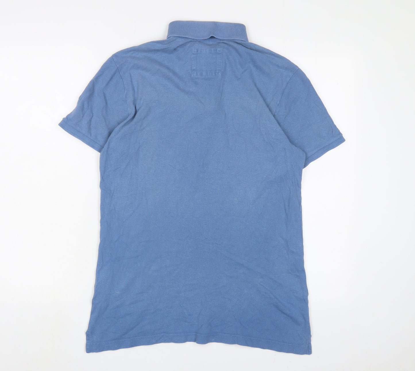 Hollister Mens Blue Cotton Polo Size S Collared Button - Logo, Embroidered