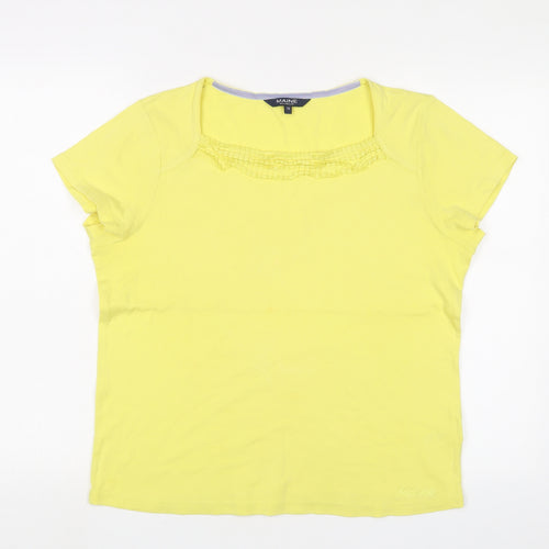 Maine Womens Yellow Cotton Basic T-Shirt Size 16 Square Neck - Embroidered