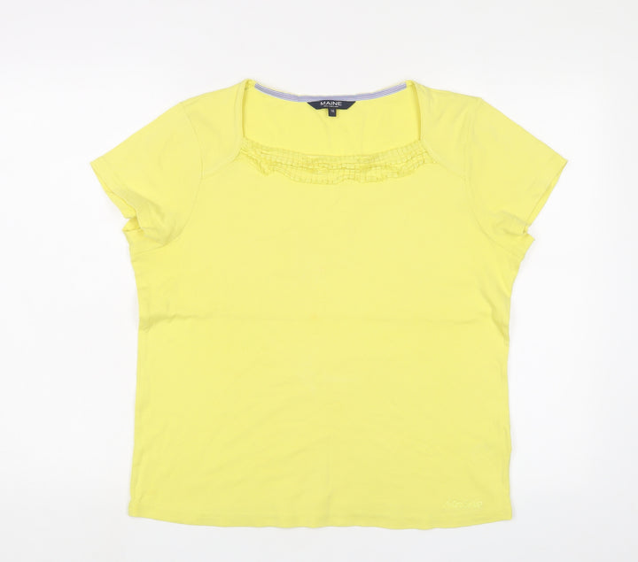 Maine Womens Yellow Cotton Basic T-Shirt Size 16 Square Neck - Embroidered