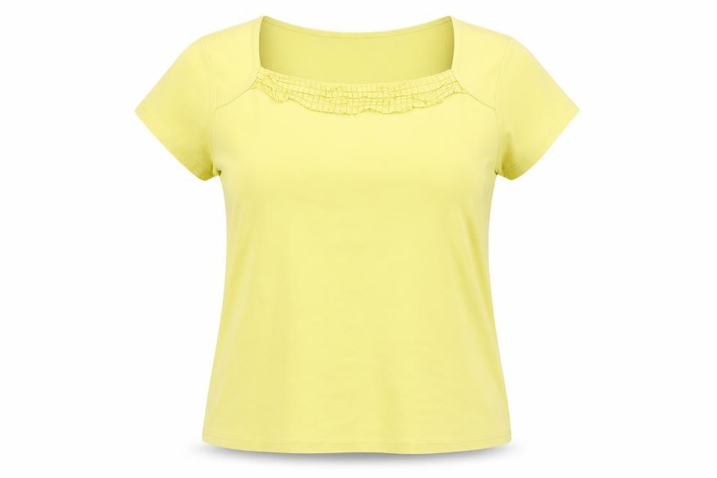 Front view of Maine New England women’s yellow cotton basic t-shirt, size UK 16, square neck - embroidered