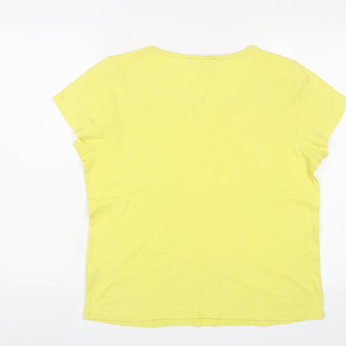 Maine Womens Yellow Cotton Basic T-Shirt Size 16 Square Neck - Embroidered