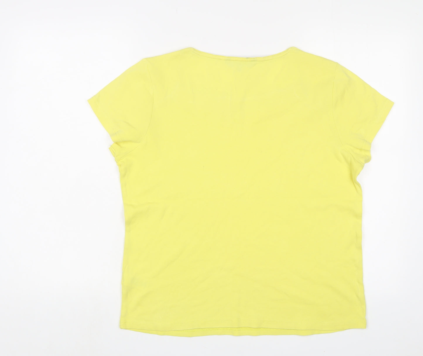 Maine Womens Yellow Cotton Basic T-Shirt Size 16 Square Neck - Embroidered