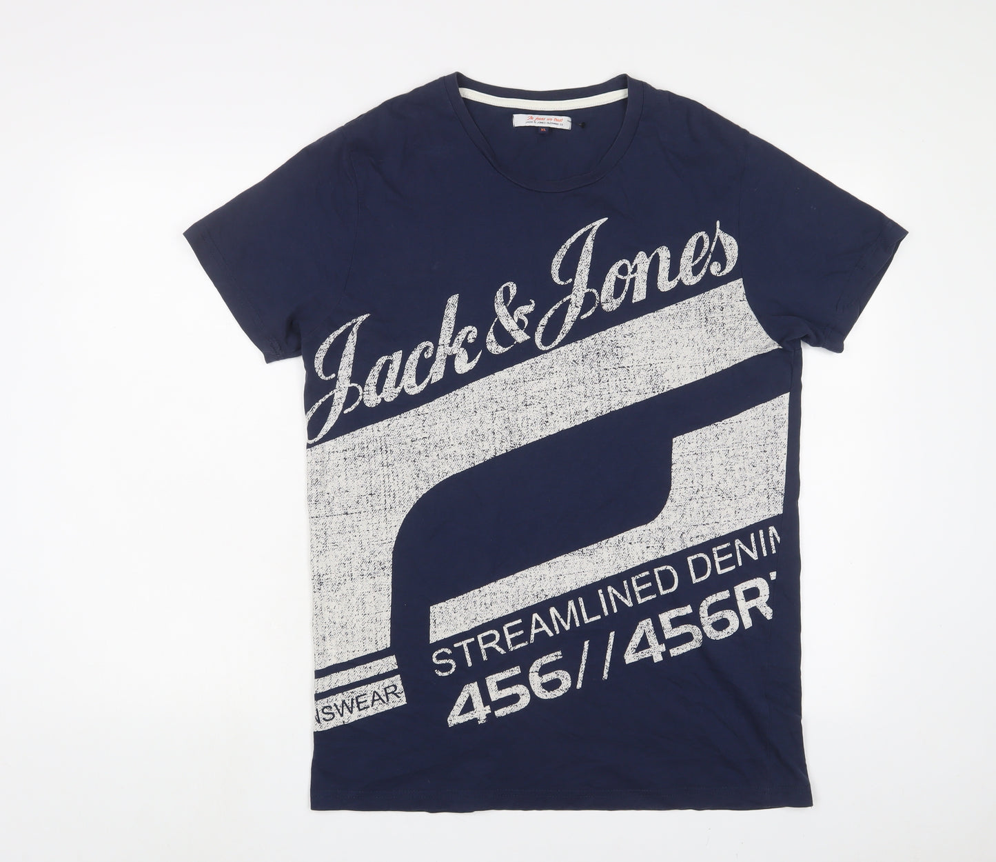 JACK & JONES Mens Blue Cotton T-Shirt Size XL Crew Neck - Logo