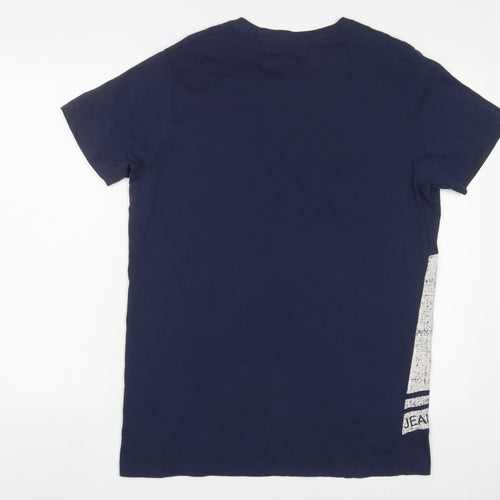 JACK & JONES Mens Blue Cotton T-Shirt Size XL Crew Neck - Logo