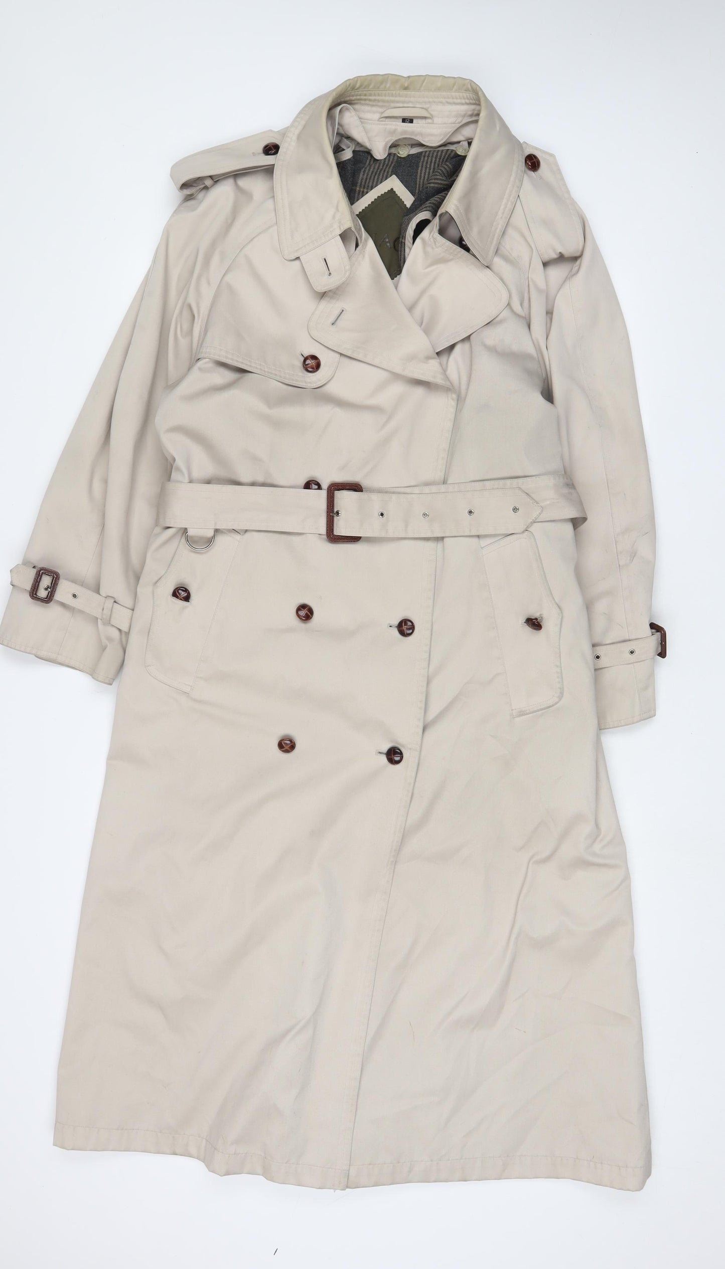 NuAge Womens Beige Overcoat Coat Size 12 Button - Belted