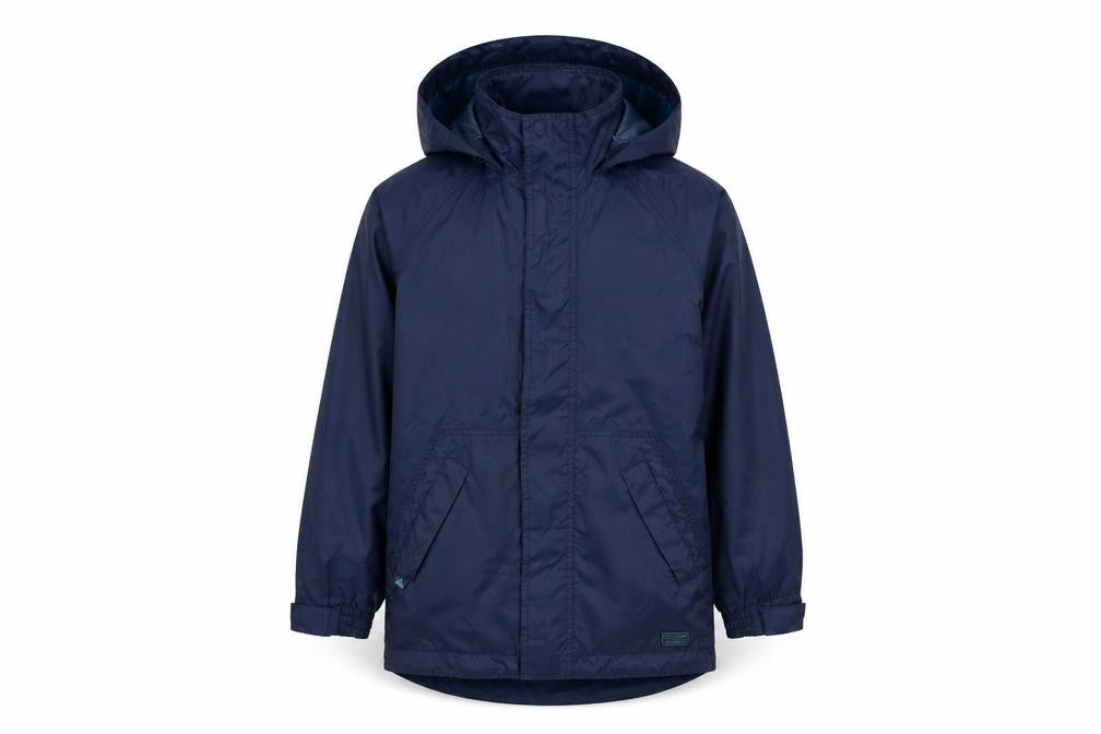 Front view of Wynnster boys’ blue jacket, size 11-12, years zip - logo