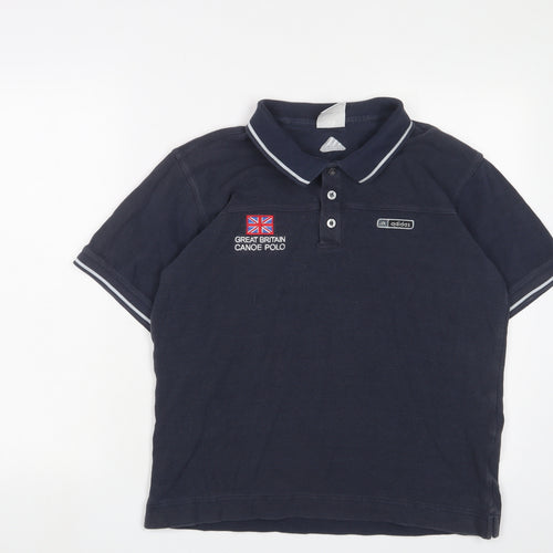 adidas Mens Blue Cotton Polo Size M Collared Button - Logo, Embroidered