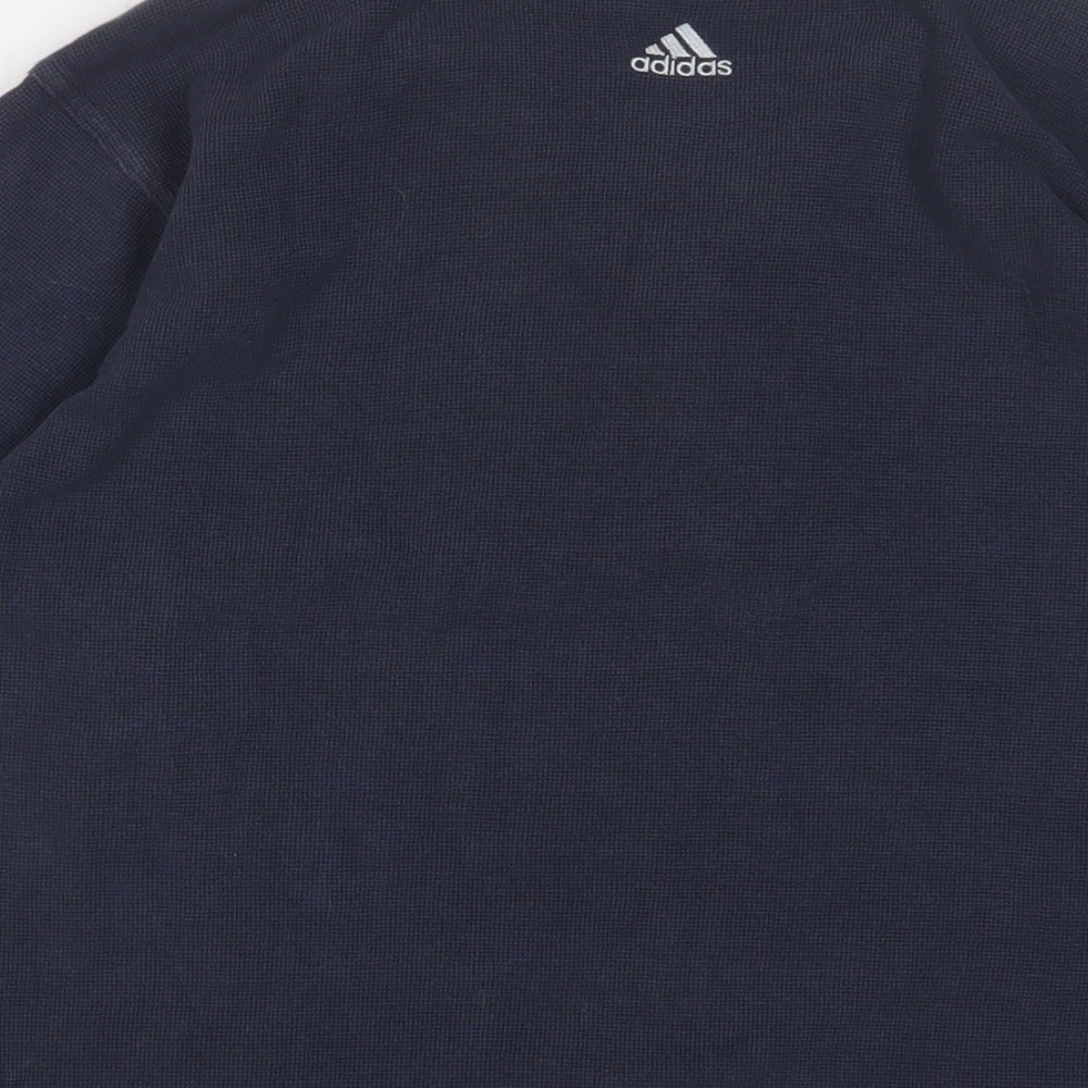 adidas Mens Blue Cotton Polo Size M Collared Button - Logo, Embroidered