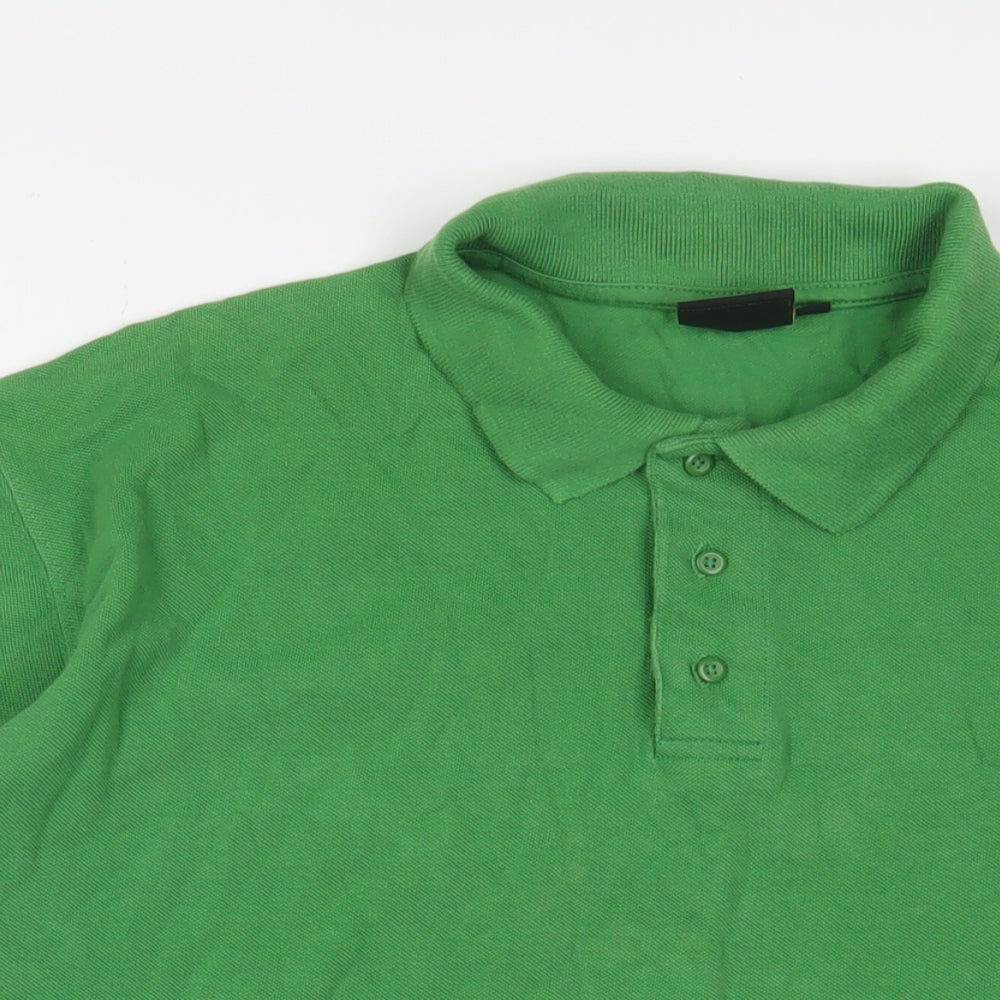 John Deere Mens Green Cotton Polo Size L Collared Button - Logo, Embroidered