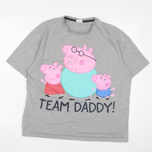 Peppa Pig Mens Grey Cotton T-Shirt Size L Crew Neck