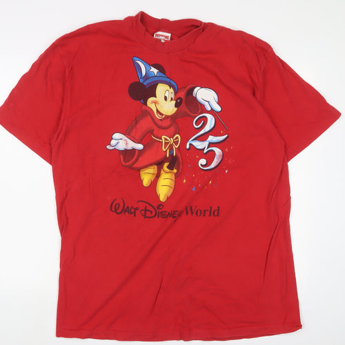 Mickey Mouse Mens Red Cotton T-Shirt Size 2XL Crew Neck - Vintage