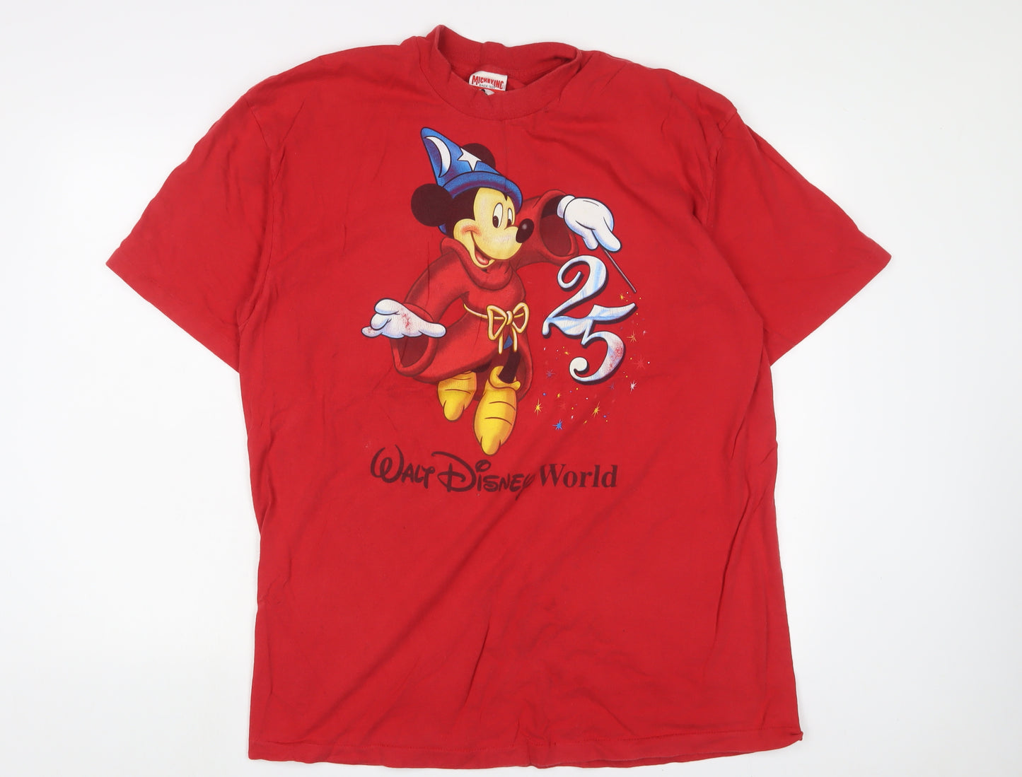 Mickey Mouse Mens Red Cotton T-Shirt Size 2XL Crew Neck - Vintage