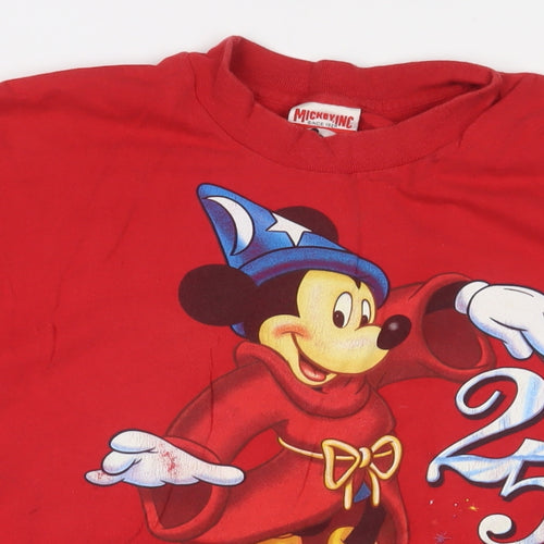 Mickey Mouse Mens Red Cotton T-Shirt Size 2XL Crew Neck - Vintage