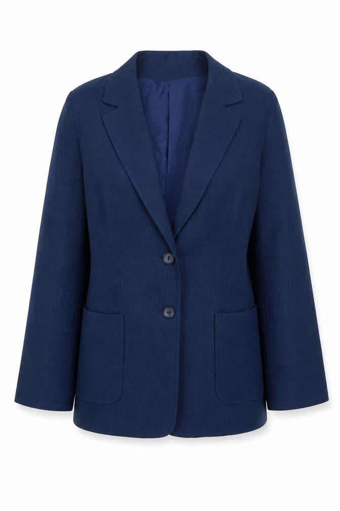 Front view of C&A women’s blue jacket blazer, size UK 14, button