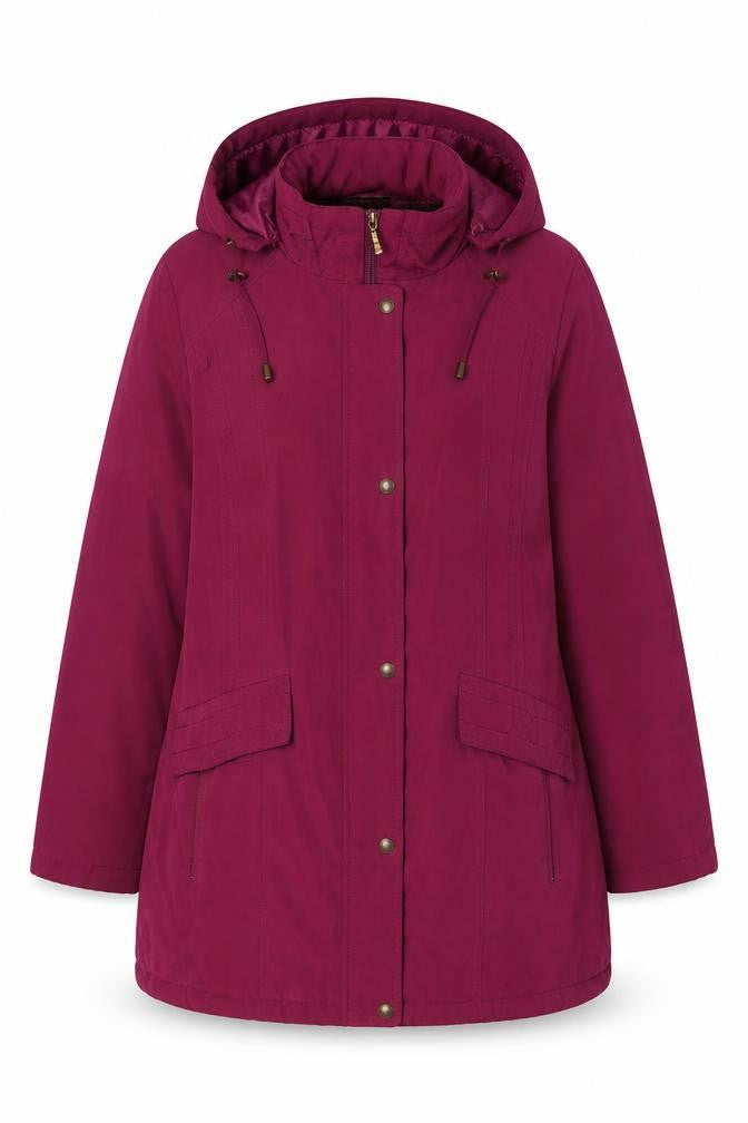 Front view of Bonmarché women’s purple jacket coat, size M, zip
