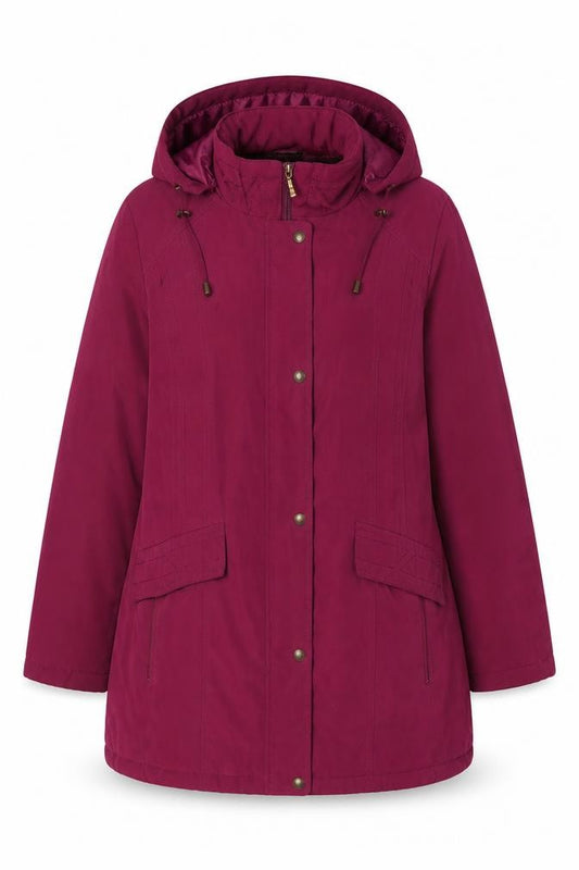 Front view of Bonmarché women’s purple jacket coat, size M, zip